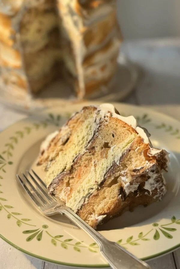 no bake tiramisu slice of cake on plate.