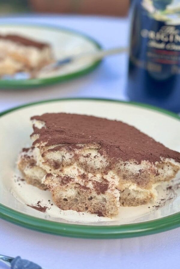 baileys tiramisu scooped onto a plate.