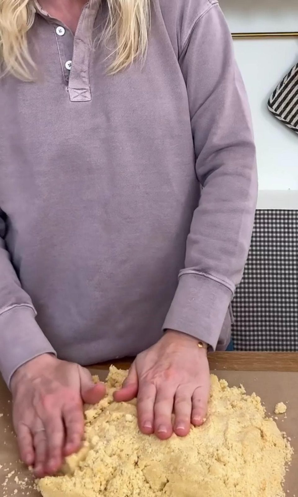pressing shortcrust pastry together.