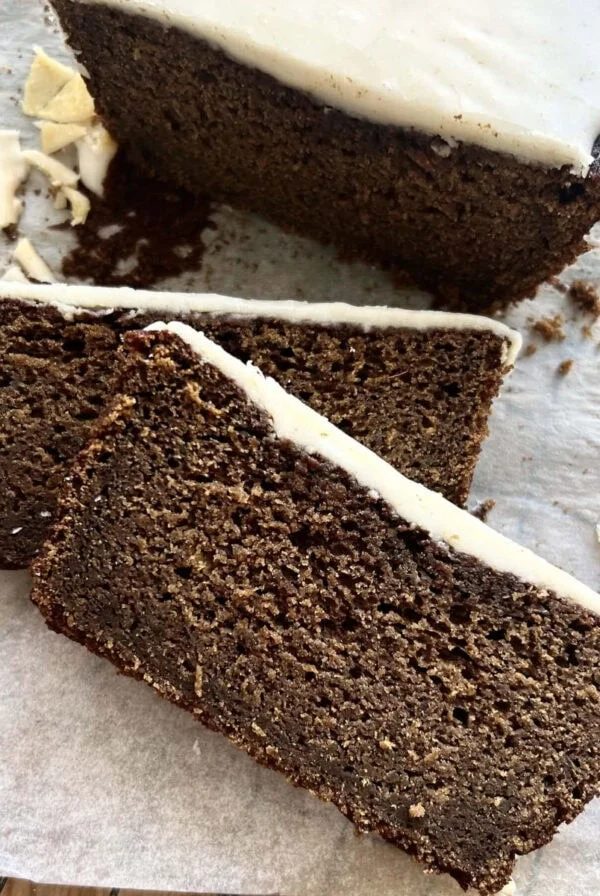 slices of jamaican ginger cake on baking paper.