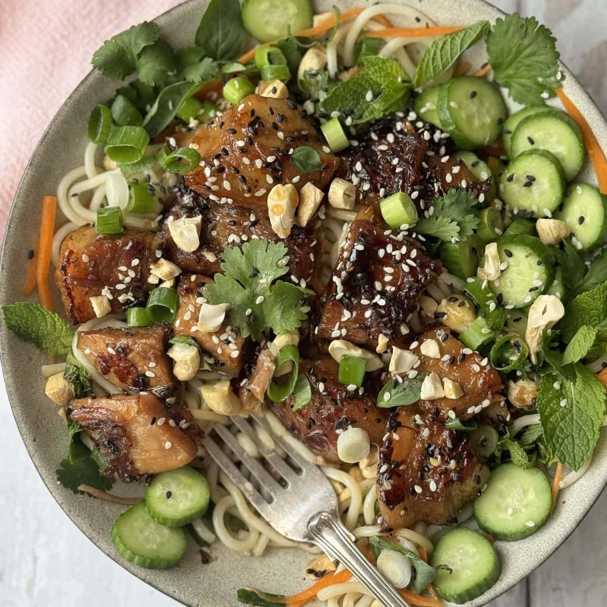 Braised Sticky Pork Belly Noodles