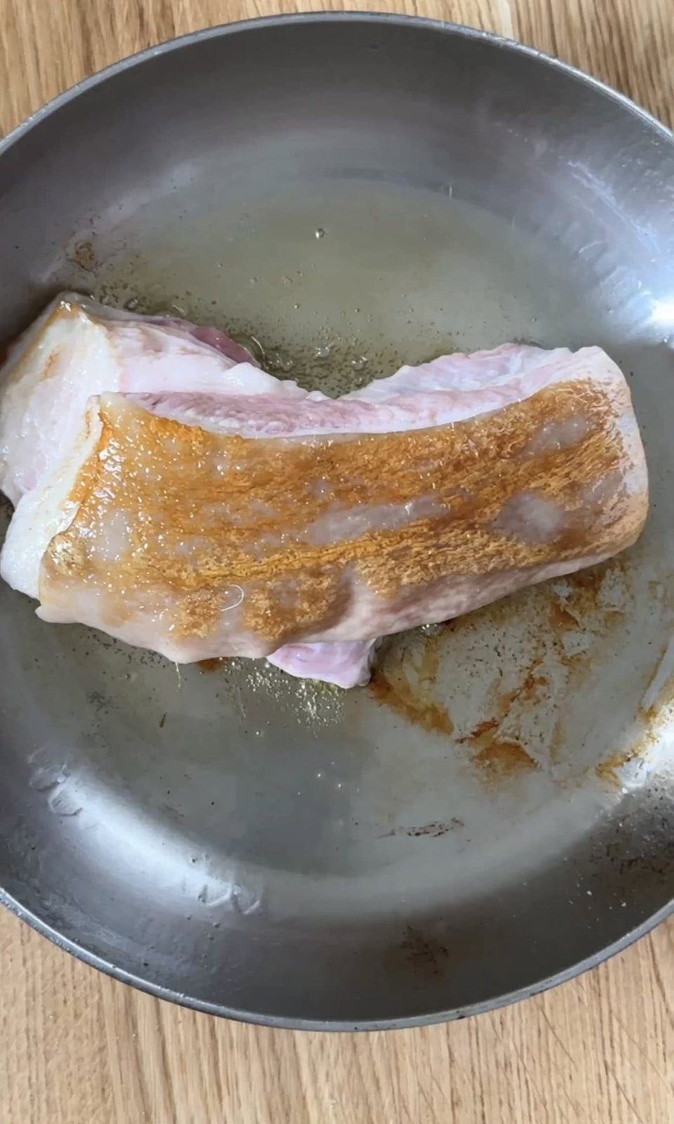 Frying pork belly.
