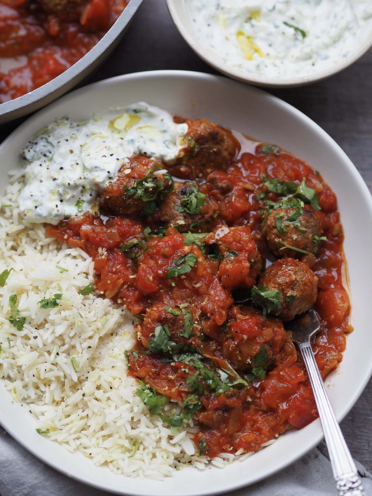 Lamb Meatballs with Buttery Rice and Tzatziki