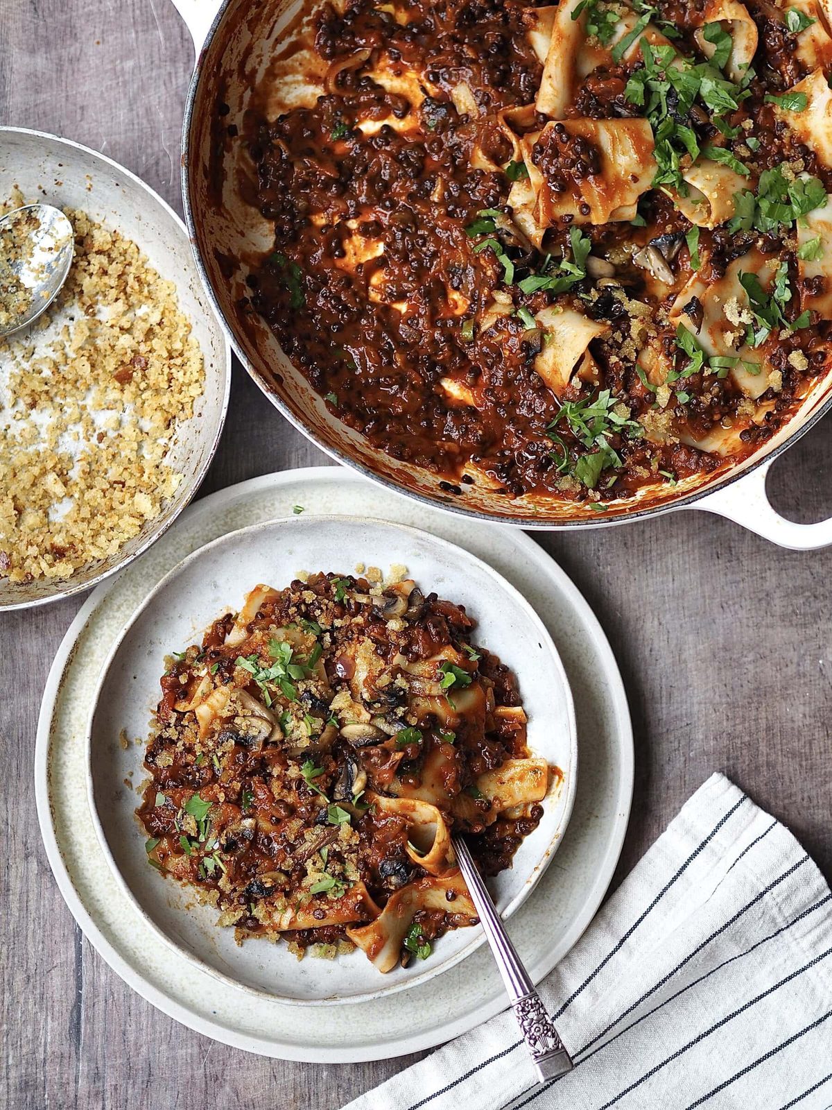 Lentil Bolognese with Pappardelle and Pangrattato