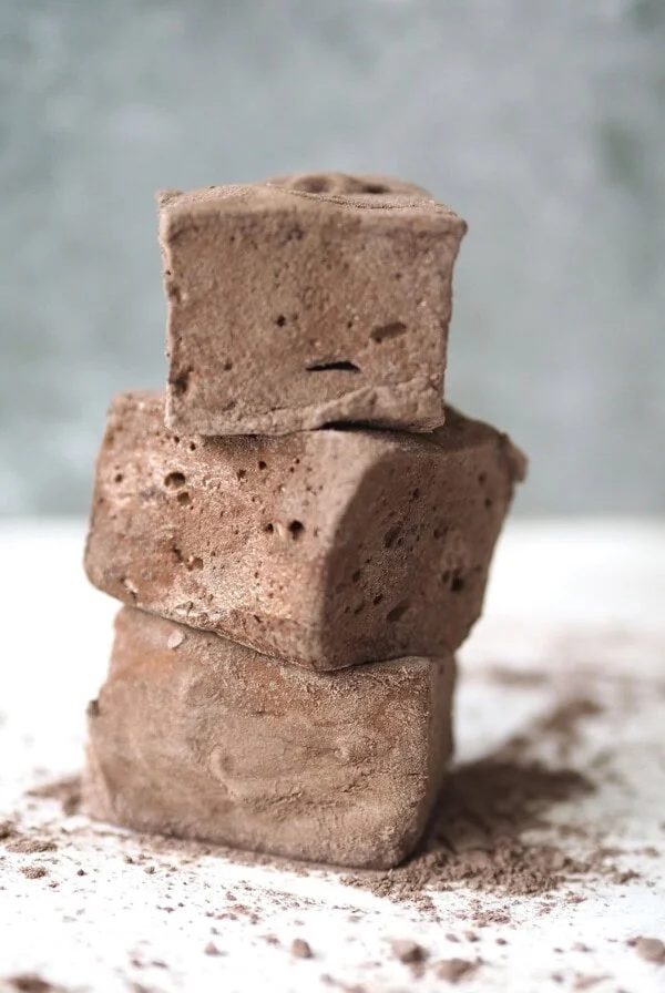 A stack of chocolate Marshmallows.
