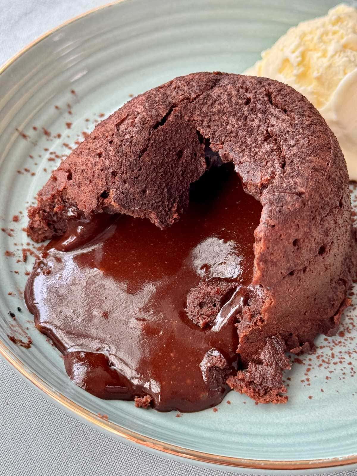 melting chocolate pudding on a plate.