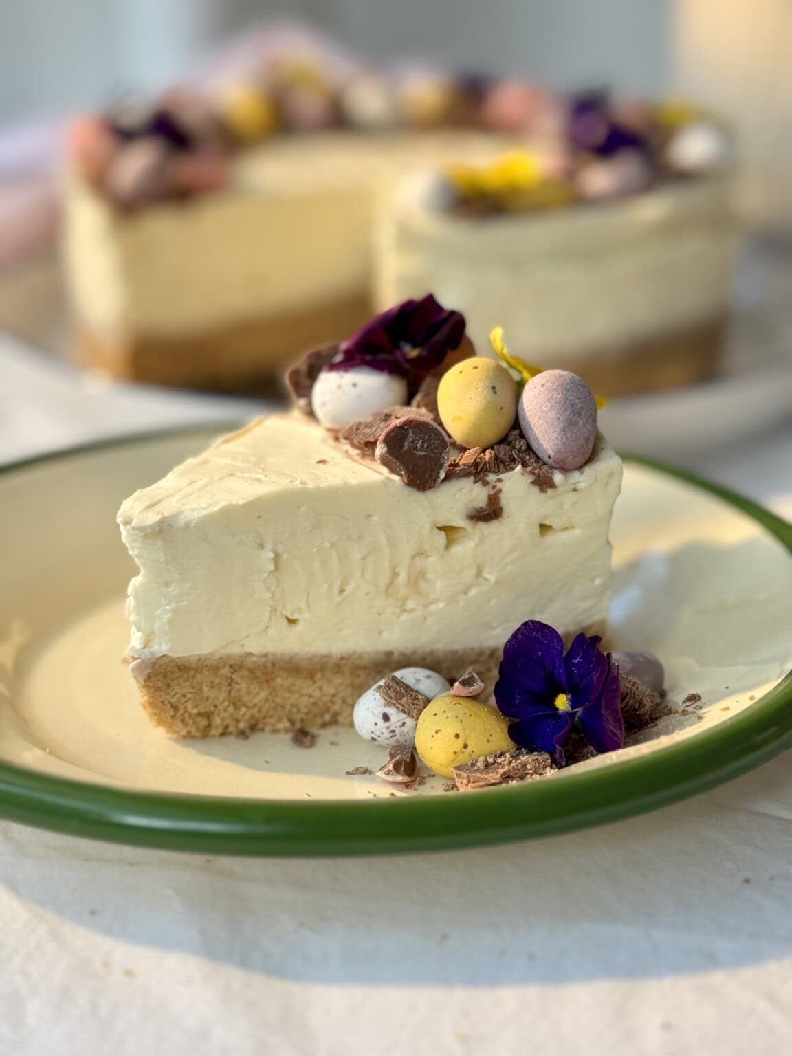 mini egg cheesecake on plate.