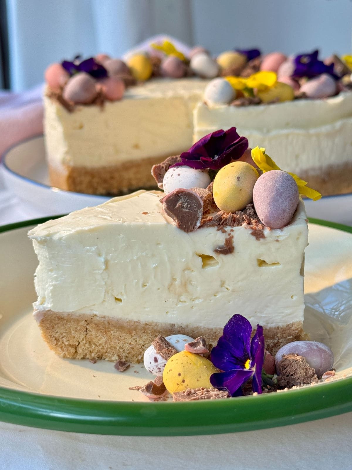 slice of mini egg cheesecake.