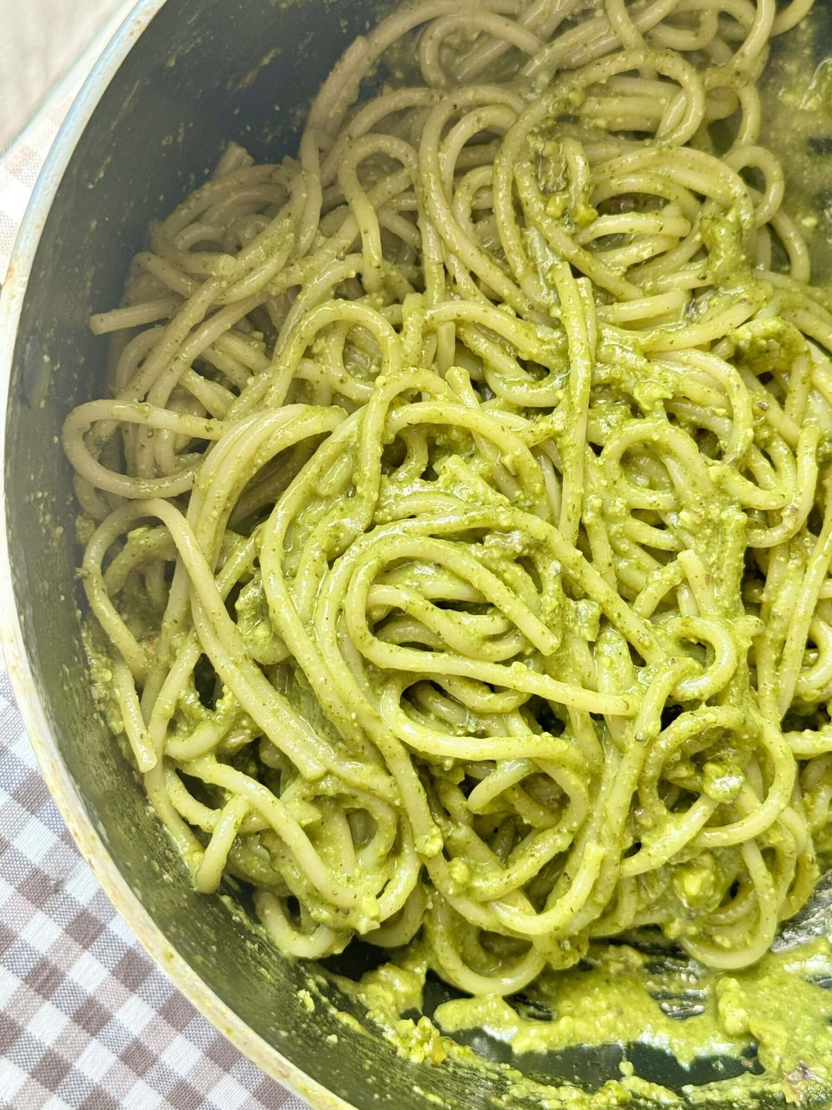 Pesto Al Pistachio on spaghetti.
