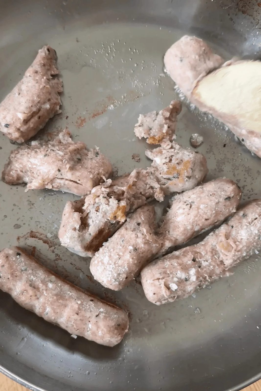 frying sausages.