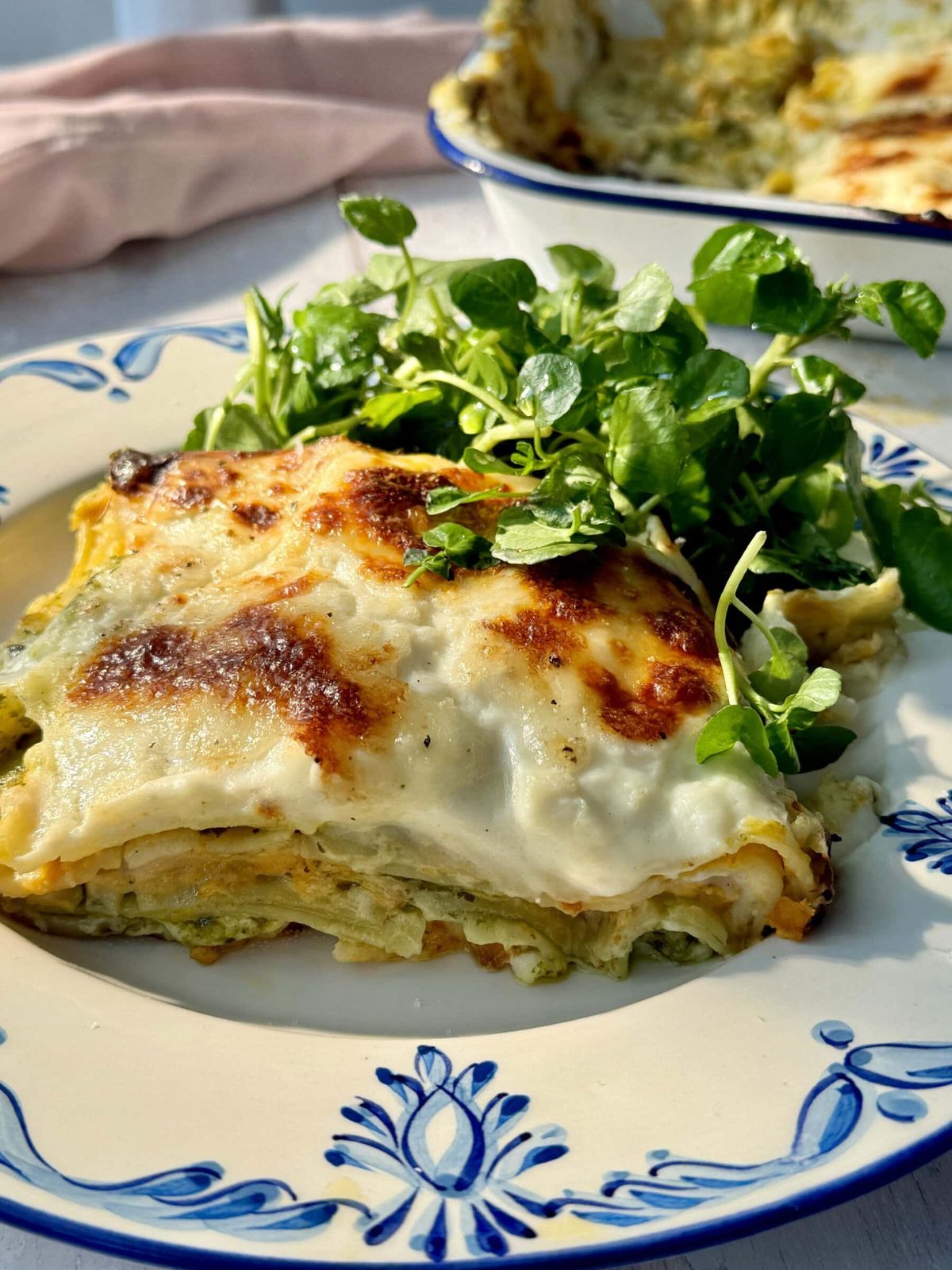Pesto Lasagne on a plate.