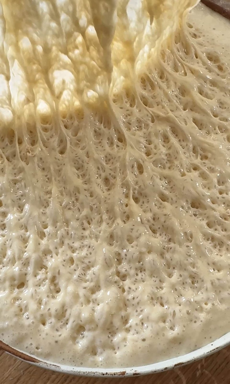 Poffertje batter after proving with yeast.
