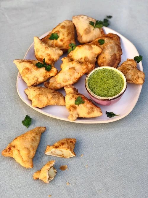 Potato Samosas With Coriander And Mint Dipping Sauce Inspired By Chetna Makan