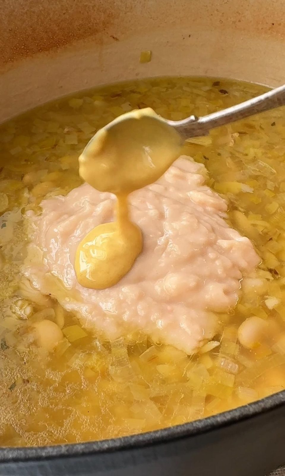 adding dijon to poule au pot.