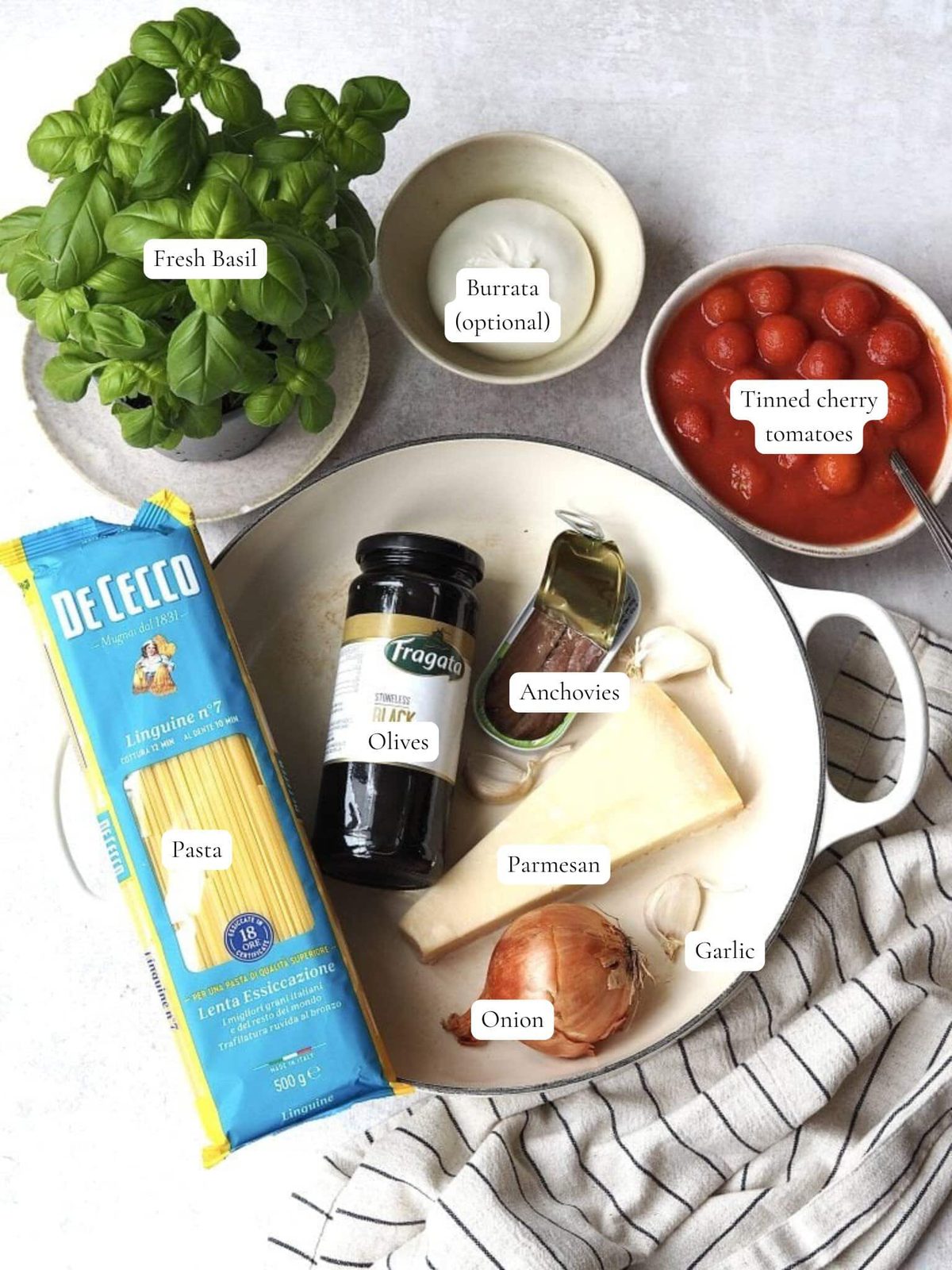 penne puttanesca labelled ingredients.