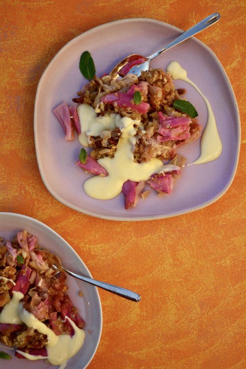 Rhubarb & Ginger Crumble With Custard Inspired By Rebekah Hall