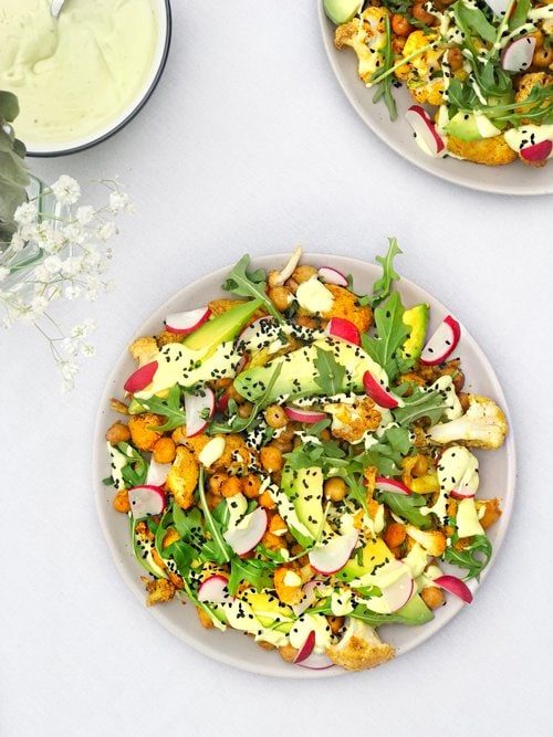 Roasted Cauliflower And Chickpea Salad With The Avocado Dressing That Goes With Everything