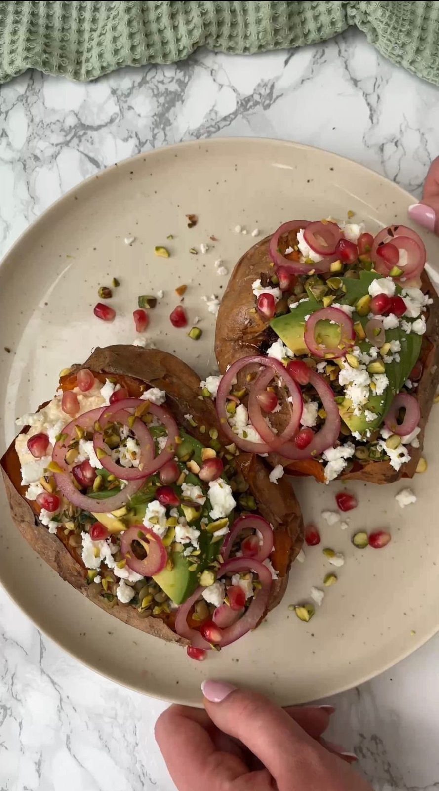 Roasted Sweet Potatoes With Hummus And Nutty Lentil Salad