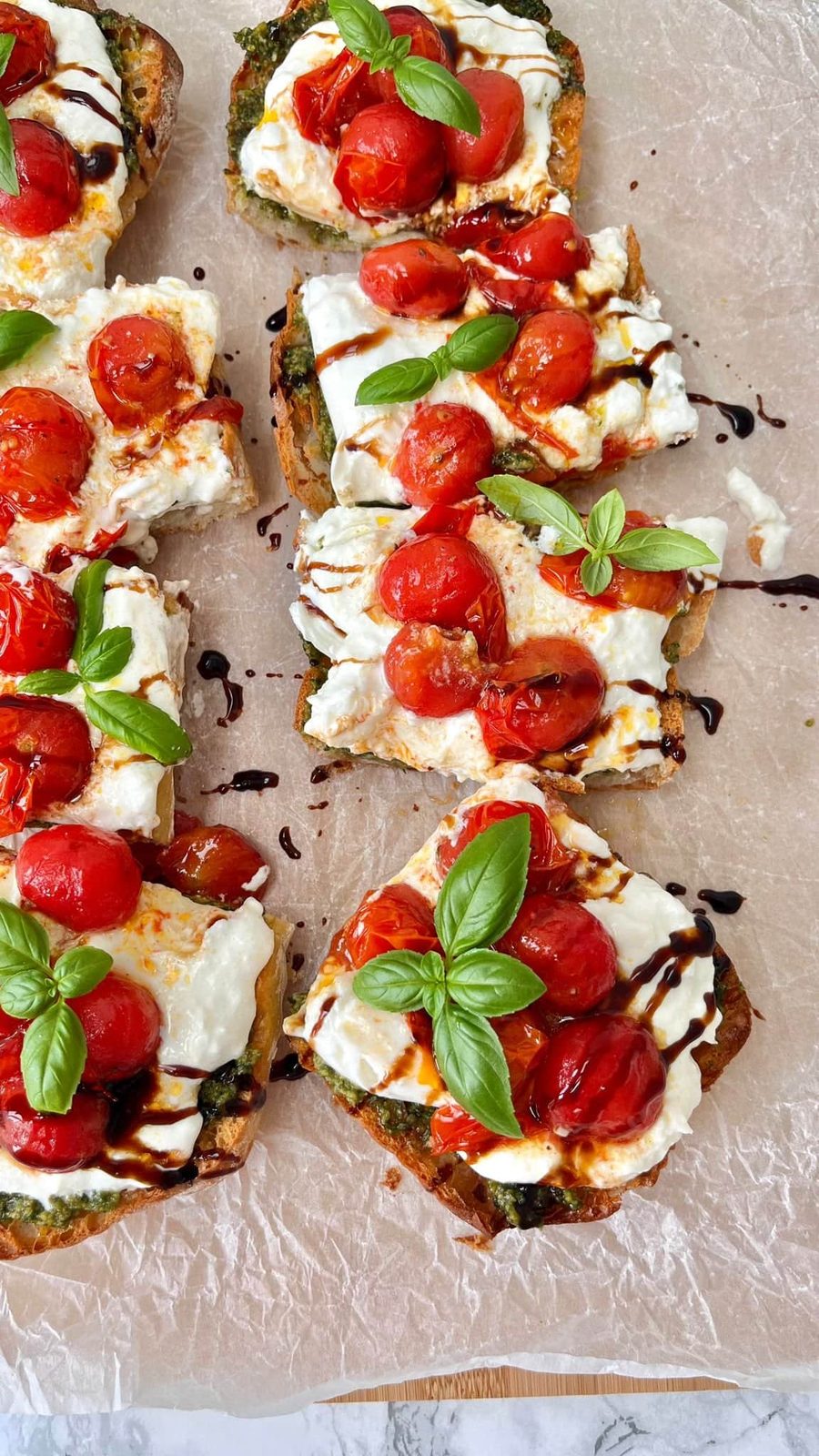 caprese bruschetta with balsamic glaze.