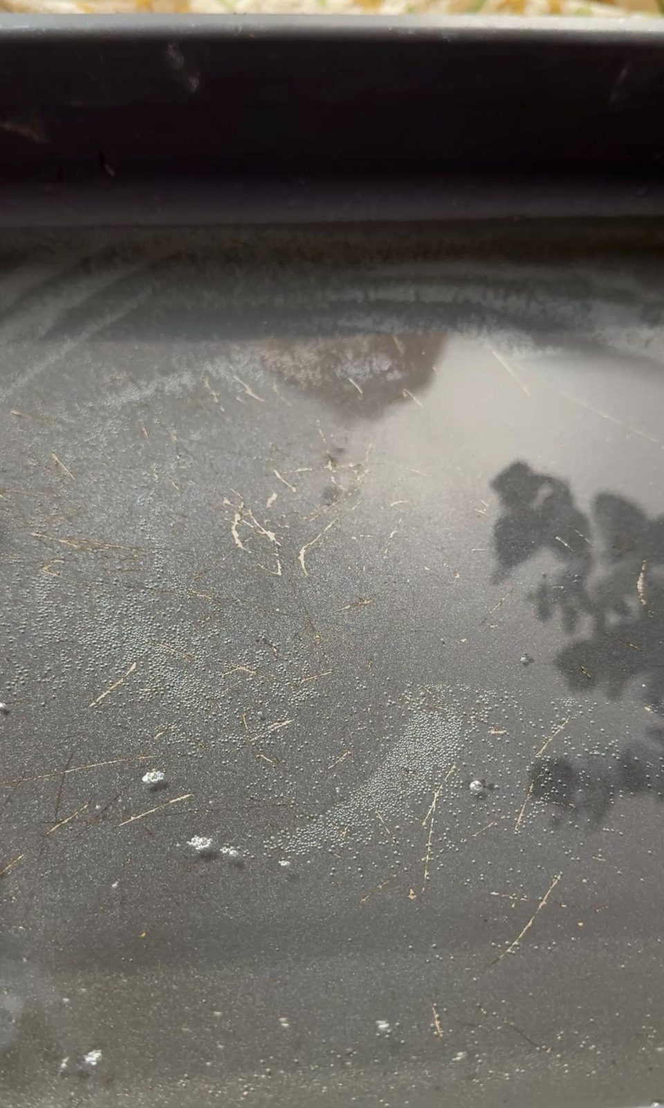 hot oil in a tray for potatoes.
