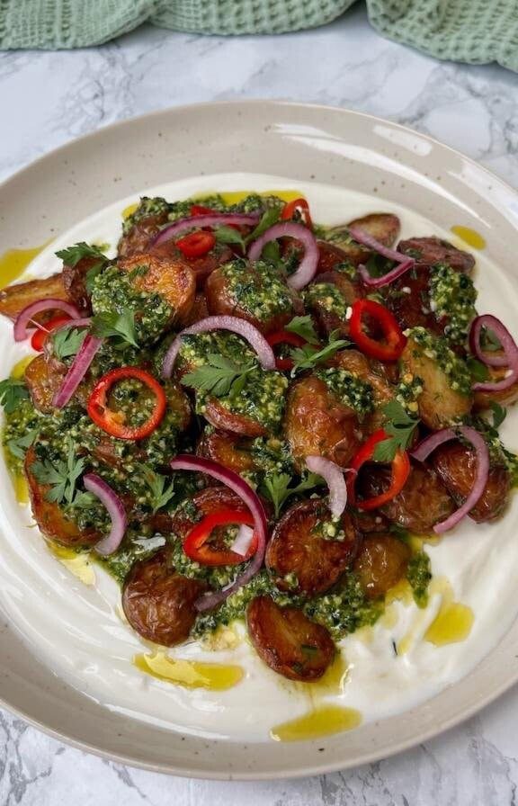 herb roasted potatoes with chimichurri