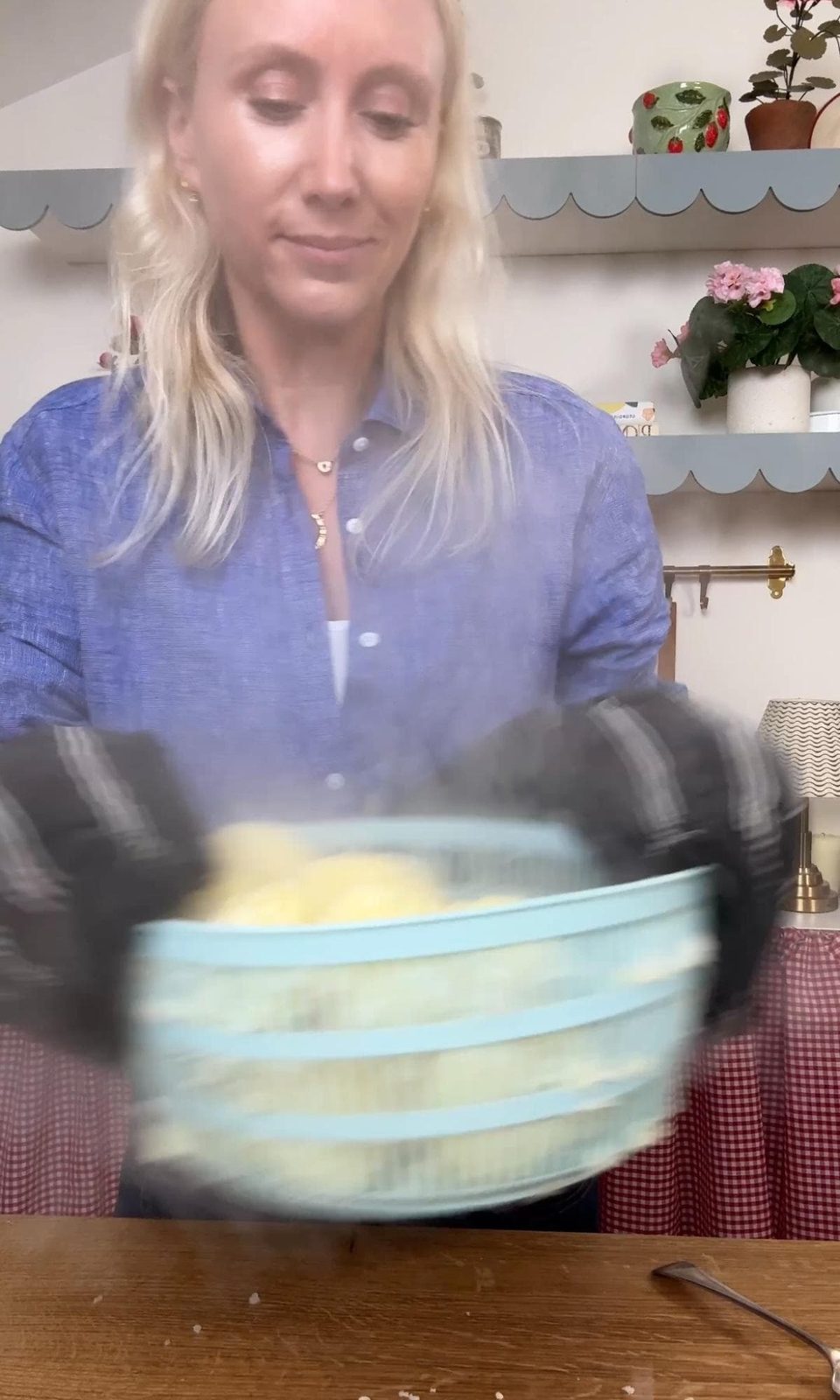roughing up the edges of the roasted potatoes.