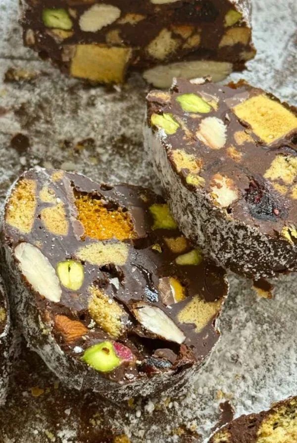 chocolate salami sliced.