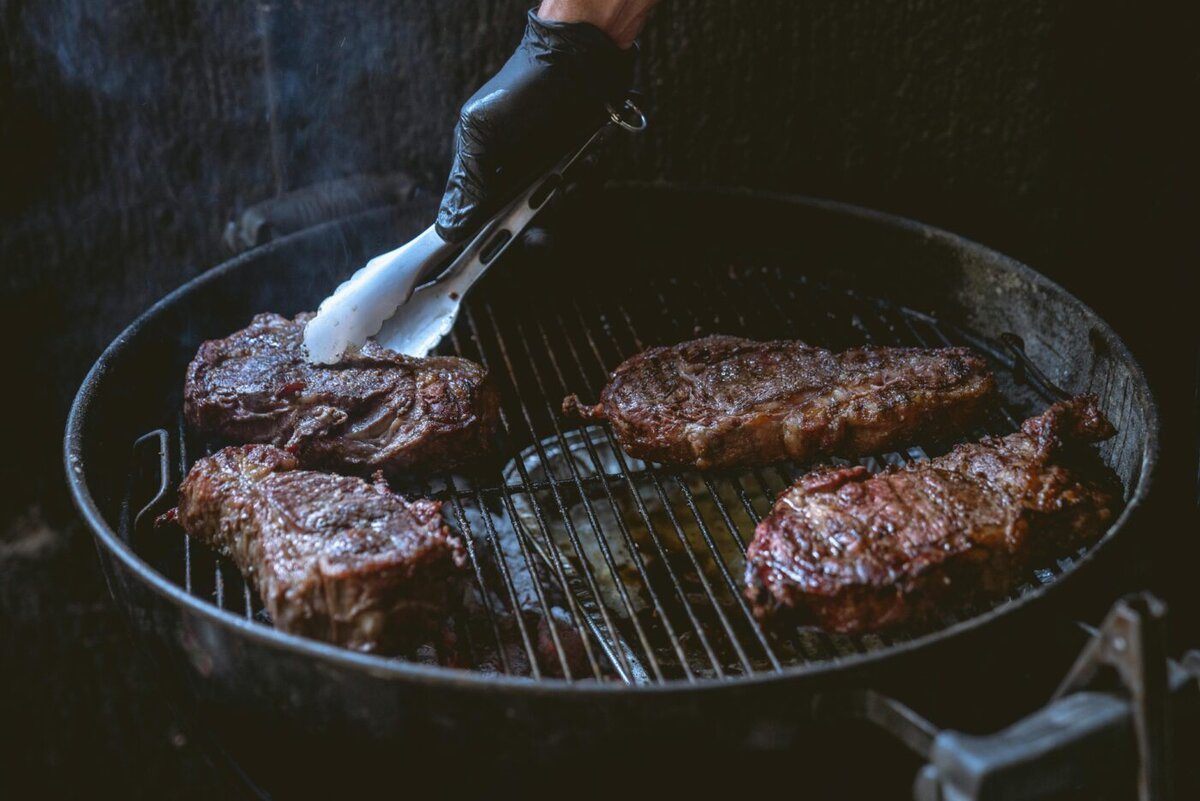 sirloin steak on the grill.