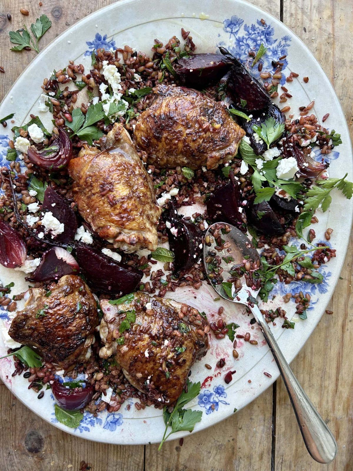 Sticky Chicken with Beetroot and Red Onion