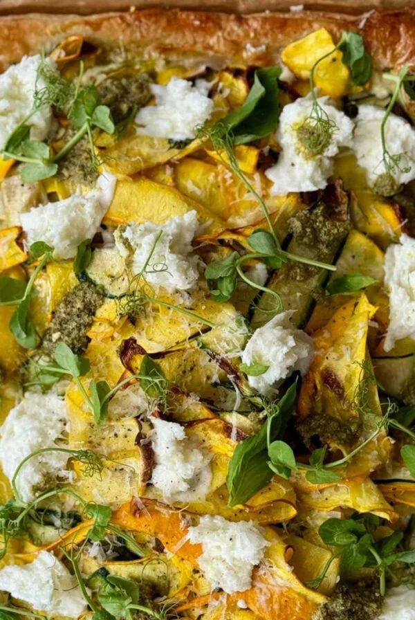 tart courgette topped with mozzarella.