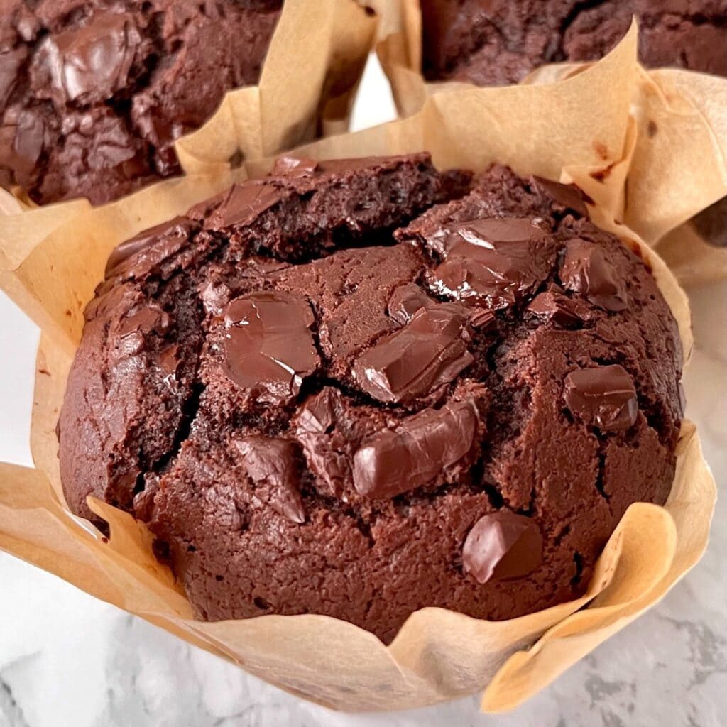 Moist chocolate chunk muffin.