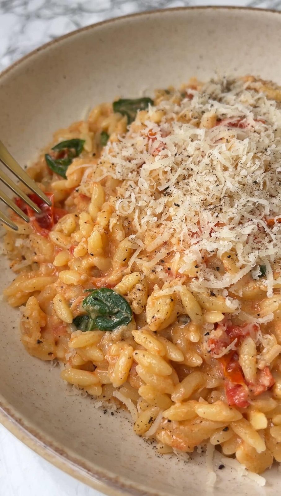 creamy orzo with tomato and mascarpone.