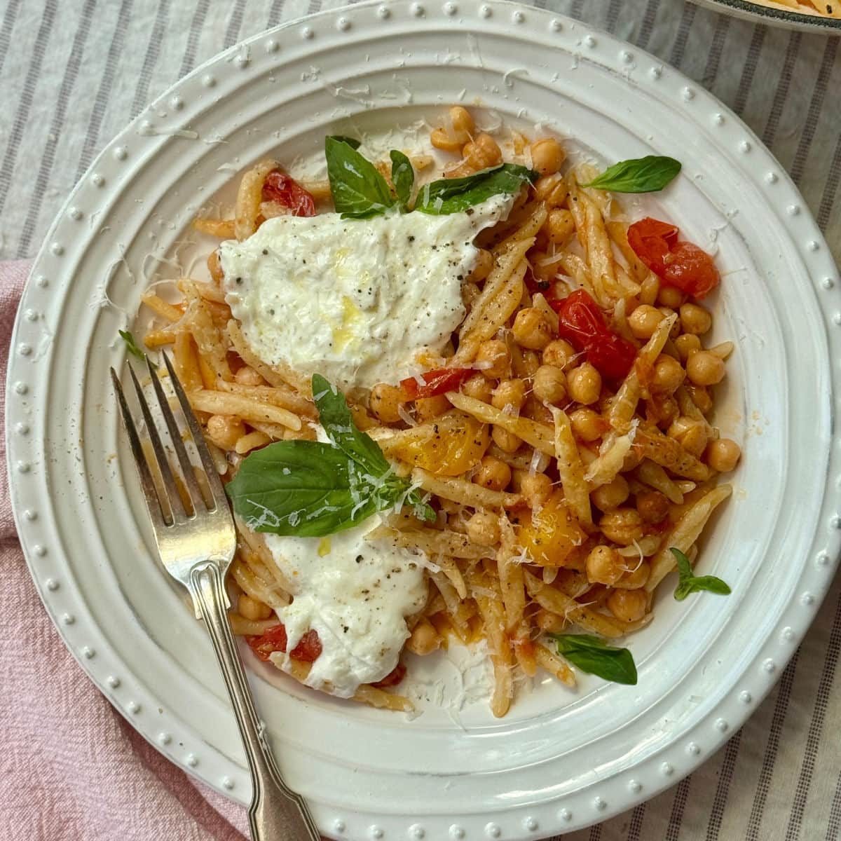 trofie pasta on a plate.