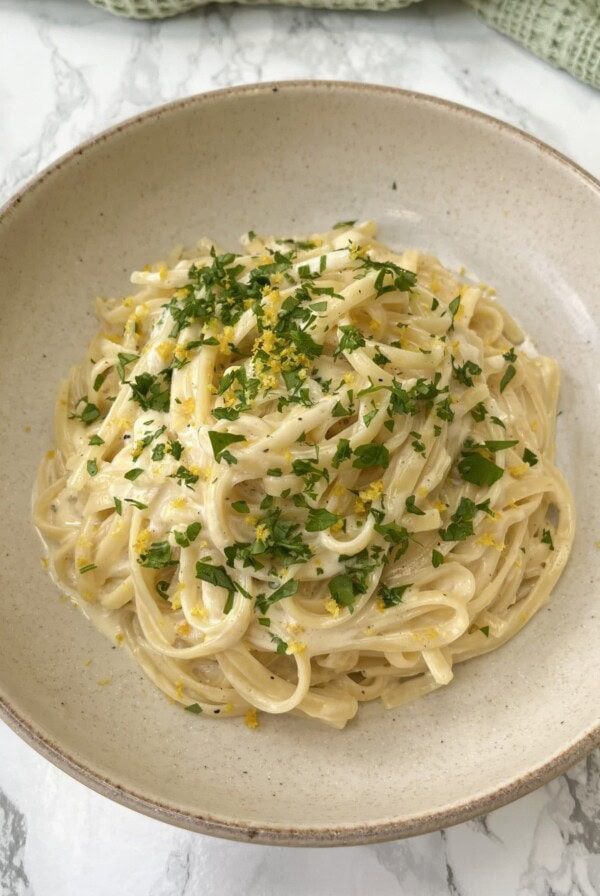 Close up of buttery lemon pasta