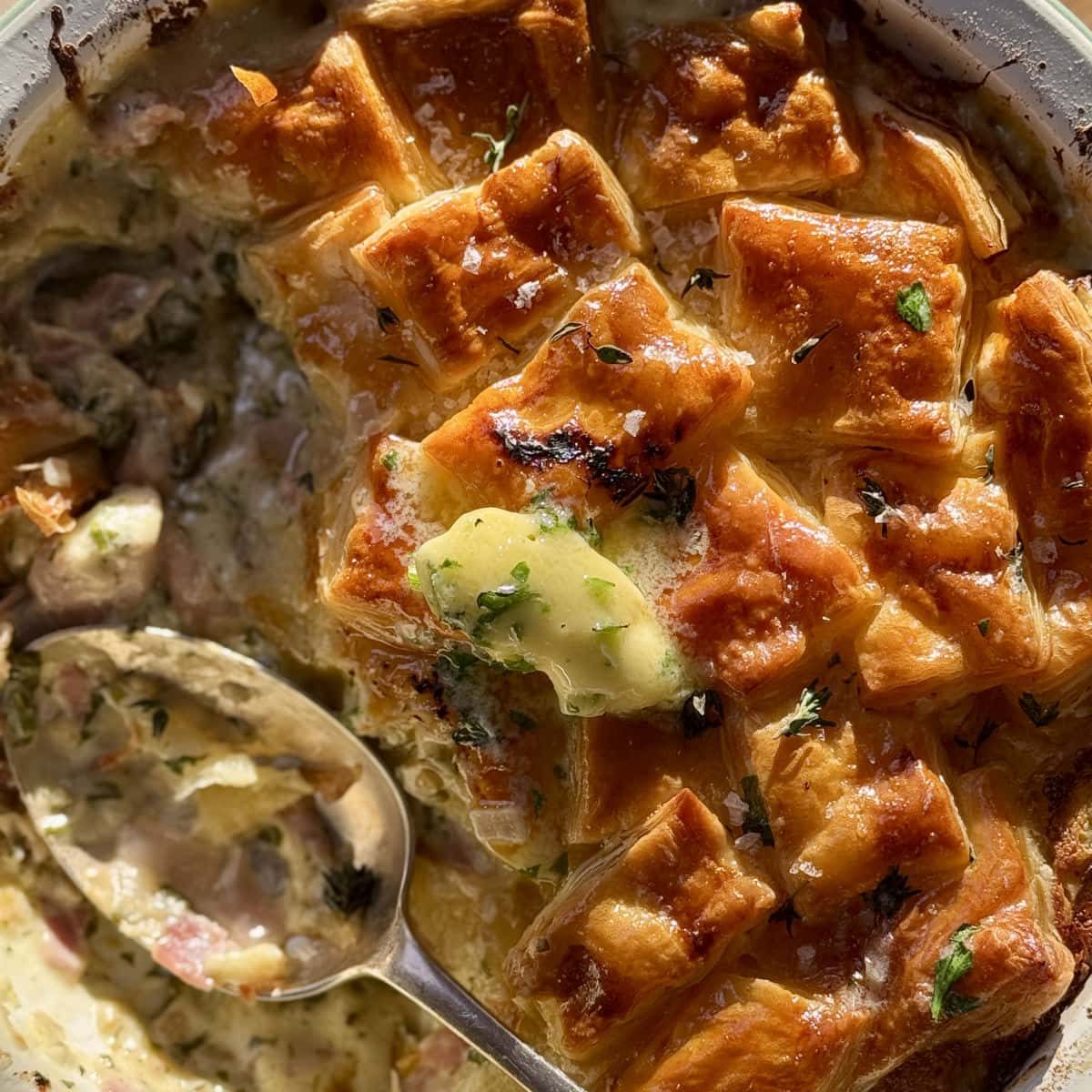 Leftover Garlic Butter Turkey and Ham Pie
