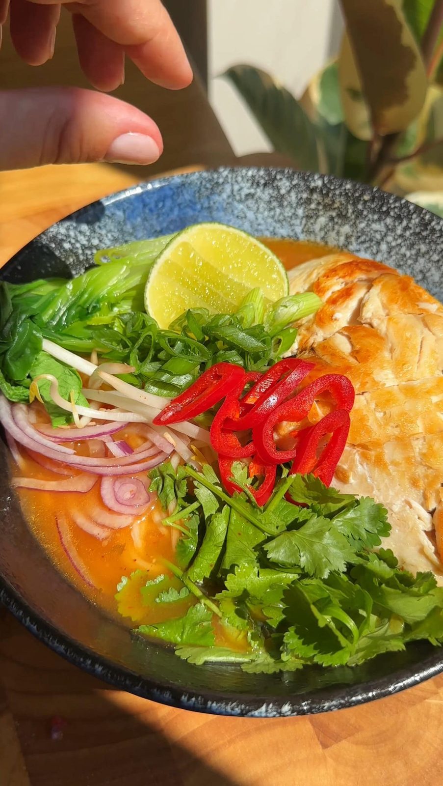 finish wagamama chilli chicken ramen with vegetables and the chicken