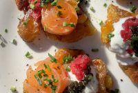 Gourmet Smashed Potatoes with Creme Fraiche and Smoked Salmon