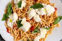 Trofie Pasta with Burst Cherry Tomatoes, Hearty Chickpeas, and Creamy Mozzarella