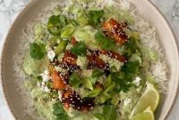 Sticky Honey Sesame Salmon with Coconut Rice and Zesty Cilantro