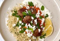 Mediterranean Lamb Kofta with Muhammara, Feta, and Fragrant Couscous