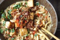 Speedy Golden Curry Udon with Crispy Shallots and Silken Tofu