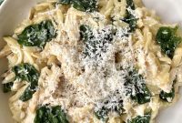 Golden Halloumi Chicken Orzo with Fresh Spinach