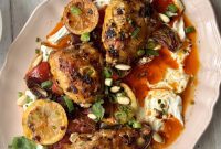 Fiery Harissa Chicken with Cooling Labneh, Sweet Roasted Red Peppers, and Crisp Red Onion