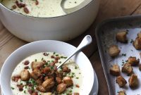 Hearty Potato Leek Soup with Golden Bacon Croutons