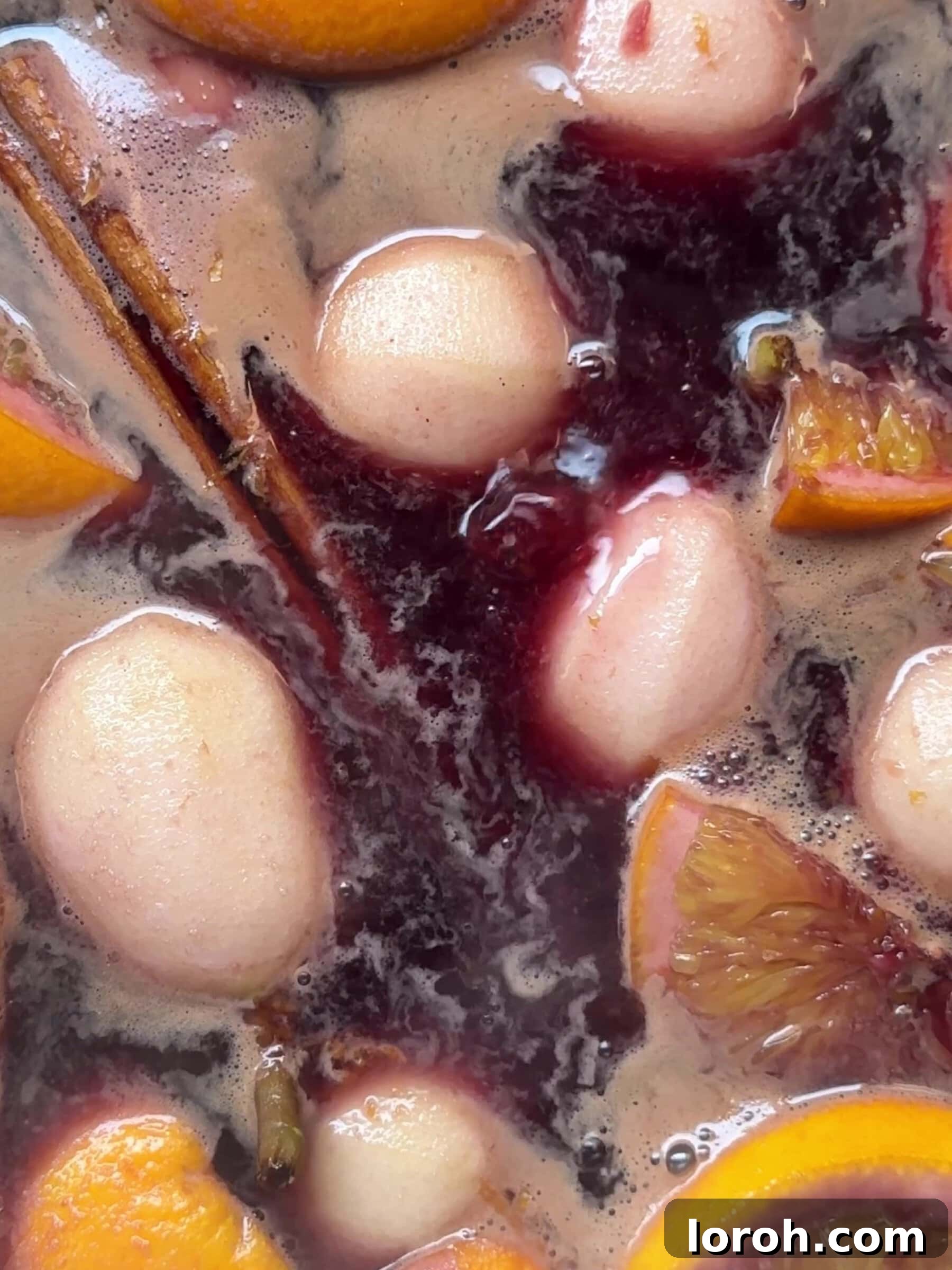 Holiday Spiced Pear Cloud 9 Poached pears in red wine and spice sauce.