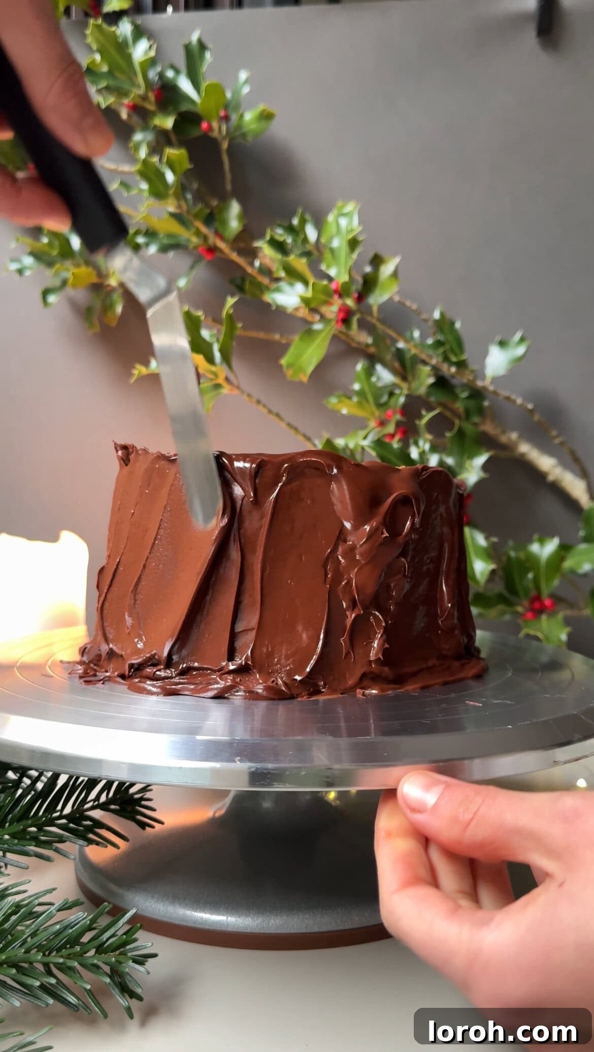 Winter Woodland Roll 18 decorating the buche de noel.