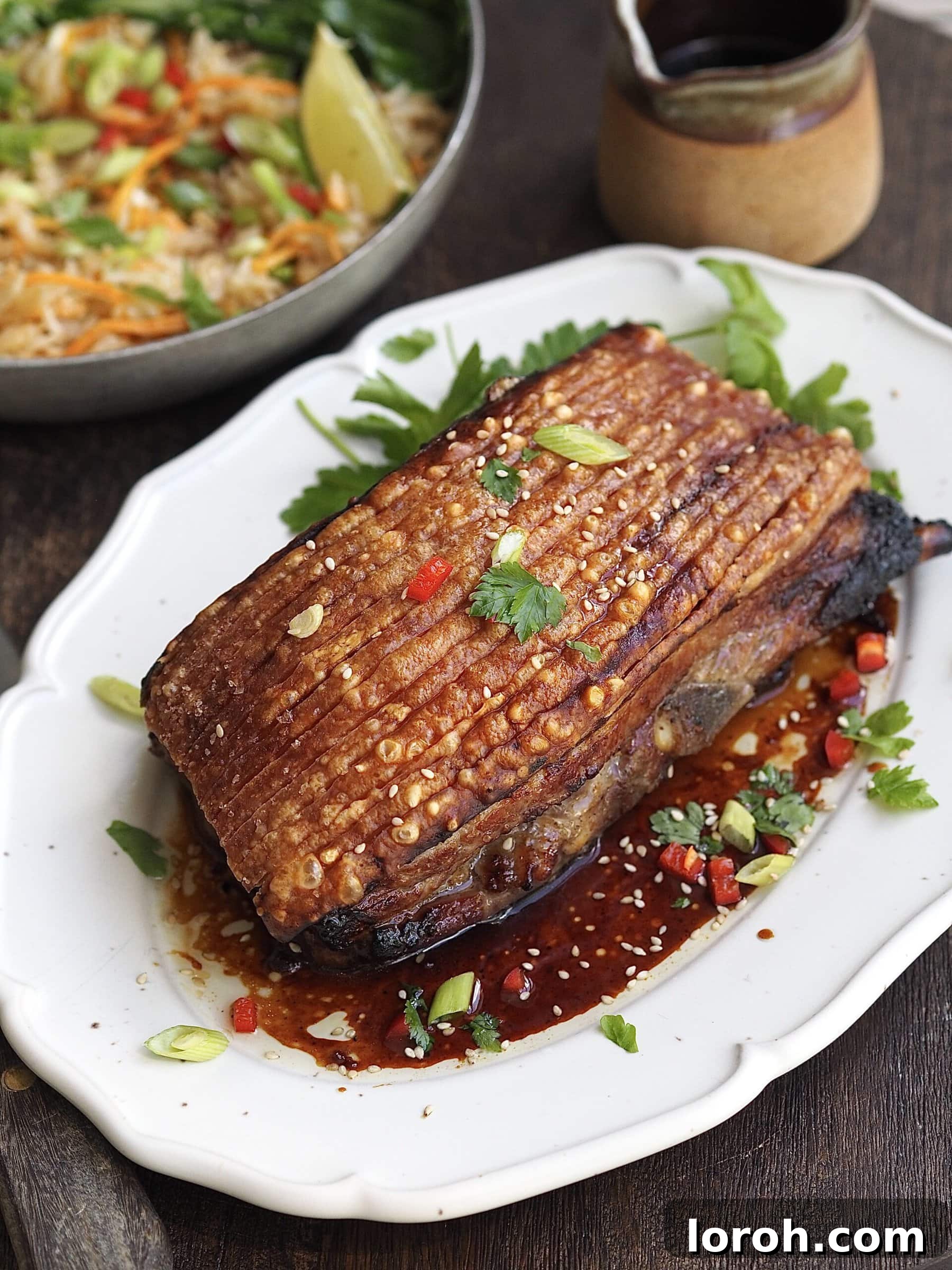 Close-up of crispy air fryer pork belly slices