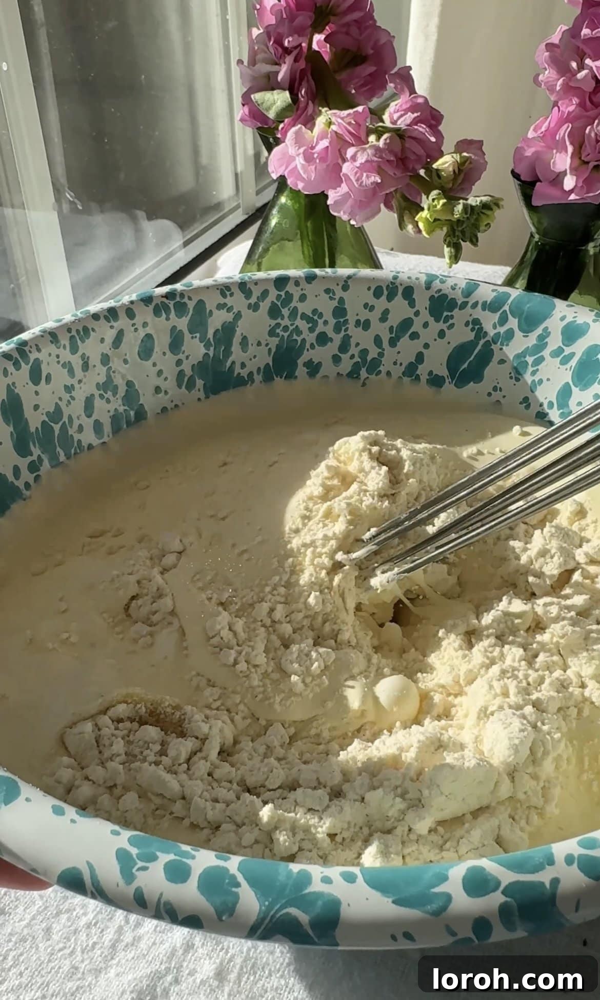 Classic French Cherry Clafoutis 8 Step five: Whisking the batter until smooth and creamy.