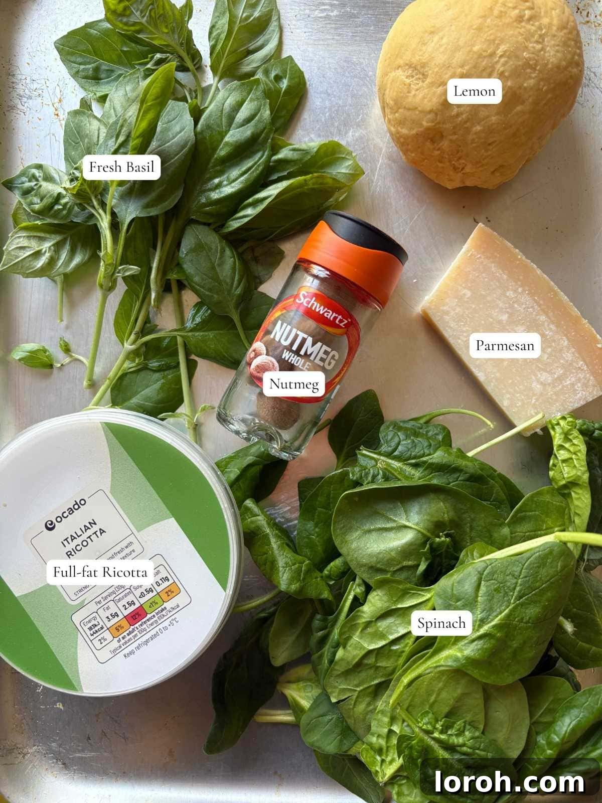 Crafting Delicious Triangoli Pasta From Scratch 3 Fresh ingredients for spinach ricotta triangoli filling.
