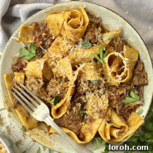Beef short ribs ragu with pappardelle, a perfect slow-cooked Italian meal.